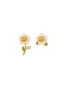 thumb Brass Imitation Pearl Enamel Flower Dainty Stud Earring 0