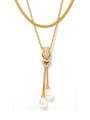 thumb Stainless steel Imitation Pearl Tassel Minimalist Lariat Necklace 0