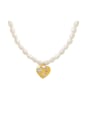 thumb Brass Freshwater Pearl Heart Vintage Beaded Necklace 0
