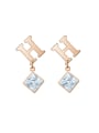 thumb Stainless steel Cubic Zirconia Square Minimalist Letter H Drop Earring 0