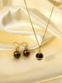 thumb Stainless steel Tiger Eye Geometric Vintage Round Ball Pendant Necklace 2