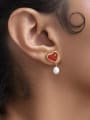 thumb Stainless steel Imitation Pearl Enamel Heart Minimalist Drop Earring 1