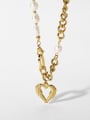 thumb Stainless steel Freshwater Pearl Heart Trend Cuban Necklace 0