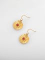 thumb Inlaid Turquoise double-layer pleated sunflower titanium steel earrings 2