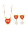 thumb Brass Enamel  Heart Hip Hop Earring and Necklace Set 0