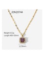 thumb Stainless steel Cubic Zirconia Purple Square Dainty Necklace 4