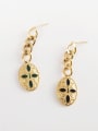 thumb Fashion four leaf flower chain oval retro relief Earrings 1