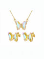 thumb Brass Glass Stone Minimalist Butterfly  Earring and Necklace Set 0