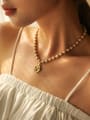 thumb Stainless steel Freshwater Pearl Geometric Trend Necklace 1