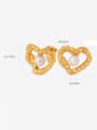 thumb Brass Imitation Pearl Asymmetrical  Heart Vintage Stud Earring 2