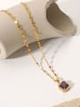 thumb Stainless steel Cubic Zirconia Purple Square Dainty Necklace 2