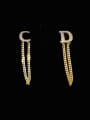 thumb Brass Cubic Zirconia Letter Tassel Vintage Threader Earring 3