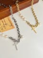 thumb Stainless steel Freshwater Pearl Cross Trend Link Necklace 2