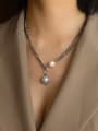 thumb Titanium 316L Stainless Steel Imitation Pearl Geometric Vintage Necklace with e-coated waterproof 1
