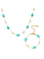 thumb Stainless steel Minimalist Irregular  Turquoise  Bracelet and Necklace Set 0