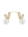 thumb Brass Imitation Pearl Rabbit Cute Stud Earring 0