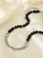 thumb Stainless steel Obsidian Letter Hip Hop Cuban Necklace 1