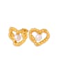 thumb Brass Imitation Pearl Asymmetrical  Heart Vintage Stud Earring 0