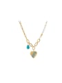 thumb Stainless steel Natural Stone Green Heart Vintage Necklace 0