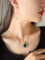 thumb Vintage Geometric Titanium Steel Crystal Green Earring and Necklace Set 1