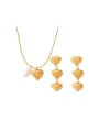 thumb Titanium Steel Imitation Pearl Hip Hop Heart  Earring and Necklace Set 0
