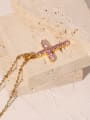 thumb Stainless steel Cubic Zirconia Pink Cross Trend Necklace 3