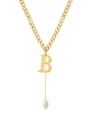thumb Titanium 316L Stainless Steel Imitation Pearl Tassel  Letter B Vintage Necklace with e-coated waterproof 0