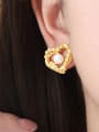 thumb Brass Imitation Pearl Asymmetrical  Heart Vintage Stud Earring 1