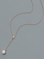 thumb Titanium 316L Stainless Steel Imitation Pearl Tassel Minimalist Lariat Necklace with e-coated waterproof 2