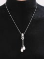 thumb Stainless steel Imitation Pearl Tassel Minimalist Lariat Necklace 2