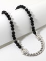 thumb Stainless steel Obsidian Letter Hip Hop Cuban Necklace 3