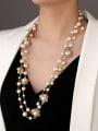 thumb Brass Imitation Pearl Flower Trend Long Strand Necklace 1