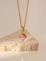thumb Stainless steel Cubic Zirconia Pink Geometric Trend Necklace 2