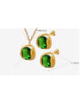 thumb Vintage Geometric Titanium Steel Crystal Green Earring and Necklace Set 2
