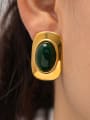 thumb Stainless steel Emerald Green Oval Vintage Stud Earring 1