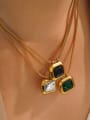 thumb Stainless steel Glass Stone Square Vintage Necklace 1