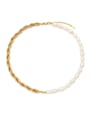 thumb Stainless steel Gold Half  freshwater Pearl rope Necklace 0