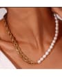 thumb Stainless steel Gold Half  freshwater Pearl rope Necklace 1