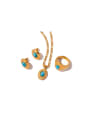 thumb Trend Geometric Stainless steel Turquoise Earring Ring and Necklace Set 0