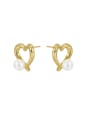 thumb Brass Imitation Pearl Heart Minimalist Stud Earring 2