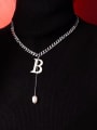 thumb Titanium 316L Stainless Steel Imitation Pearl Tassel  Letter B Vintage Necklace with e-coated waterproof 1