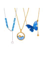 thumb Titanium Steel  Resin Butterfly  Earring and Necklace Set 0