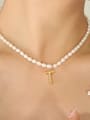 thumb Titanium Steel Freshwater Pearl Letter Hip Hop Necklace 1