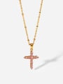 thumb Stainless steel Cubic Zirconia Pink Cross Trend Necklace 0
