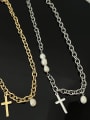 thumb Stainless steel Freshwater Pearl Cross Trend Link Necklace 1