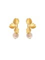 thumb Brass Imitation Pearl Leaf Minimalist Drop Earring 0