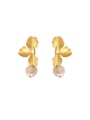 thumb Brass Imitation Pearl Leaf Minimalist Drop Earring 0