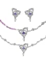 thumb Brass Cubic Zirconia Hip Hop Heart Earring and Necklace Set 0