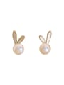 thumb Brass Imitation Pearl Rabbit Cute Stud Earring 3