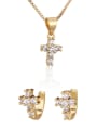thumb Brass Cubic Zirconia Dainty Cross  Earring and Necklace Set 0